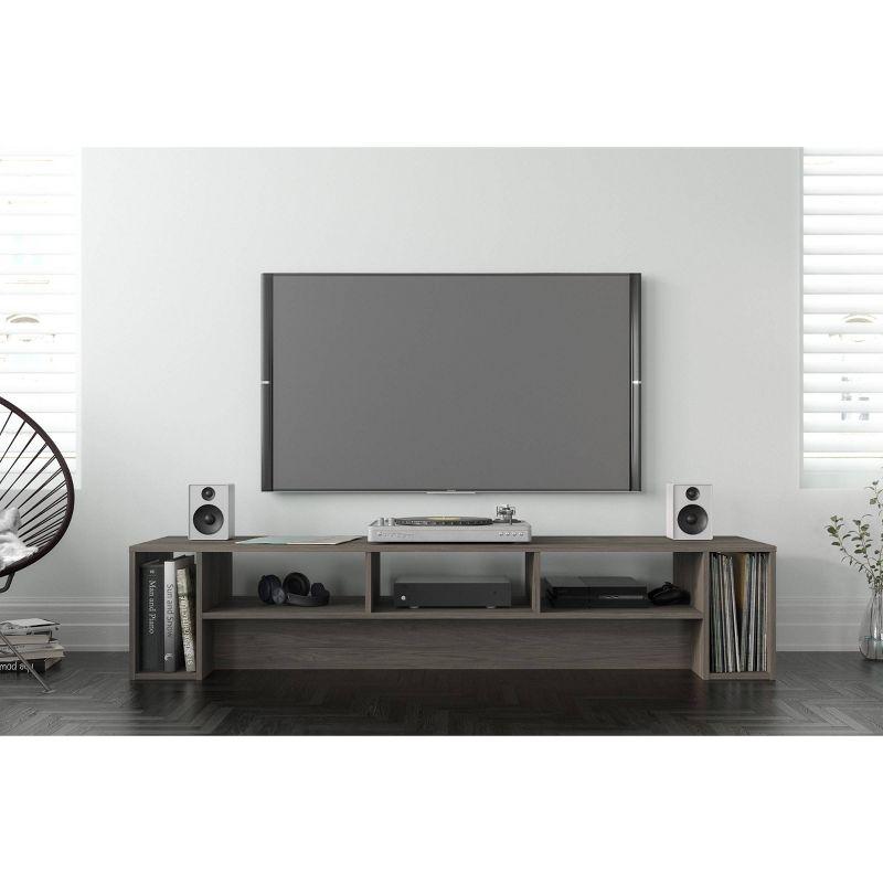 Rustik 3 Shelf TV Stand for TVs up to 80" Bark Gray - Nexera: Modern Media Console with Open Storage