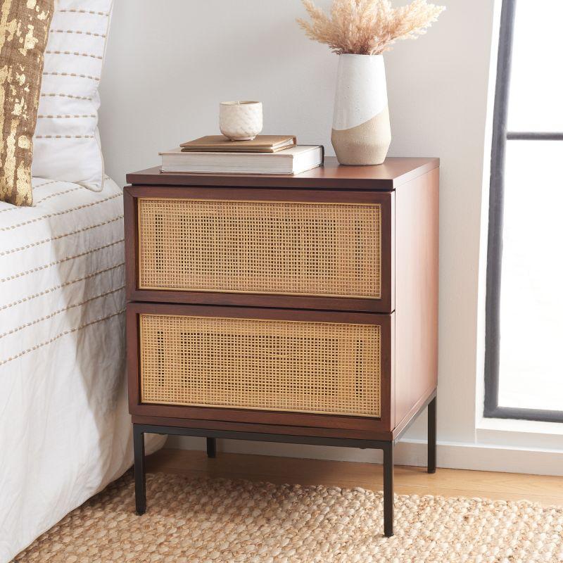 Zadie 2 Drawer Rattan Nightstand - NST5007 - Walnut/Natural - Safavieh