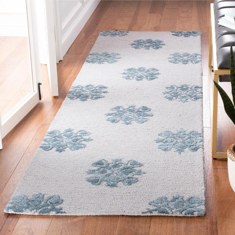 Ivory and Light Blue Hand-Tufted Wool Runner Rug