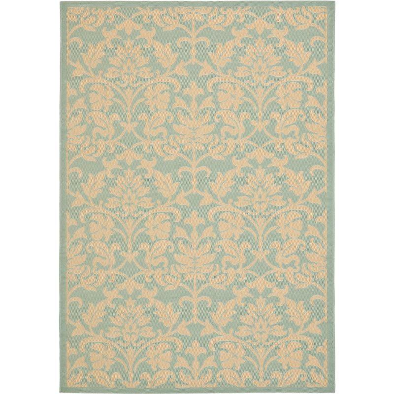 Aqua and Cream Floral Synthetic Easy Care Area Rug