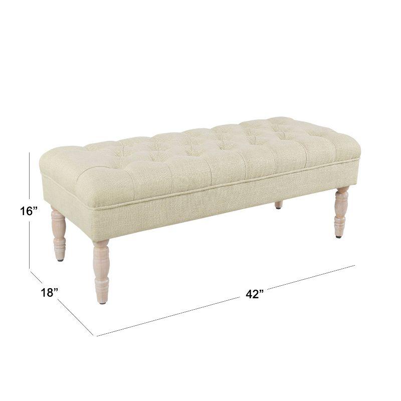 Versatile Cream Woven Tufted Bench with Natural Wood Legs