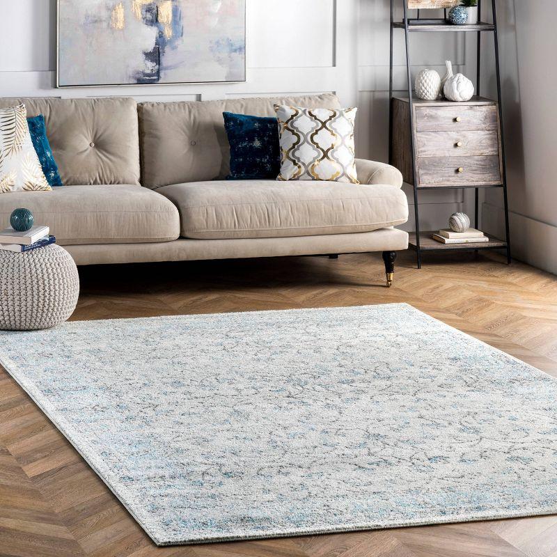 8'x10' Vintage Rio Area Rug Aqua- nuLOOM: Shabby Chic, Stain-Resistant, Low Pile, Machine Made, Indoor Use