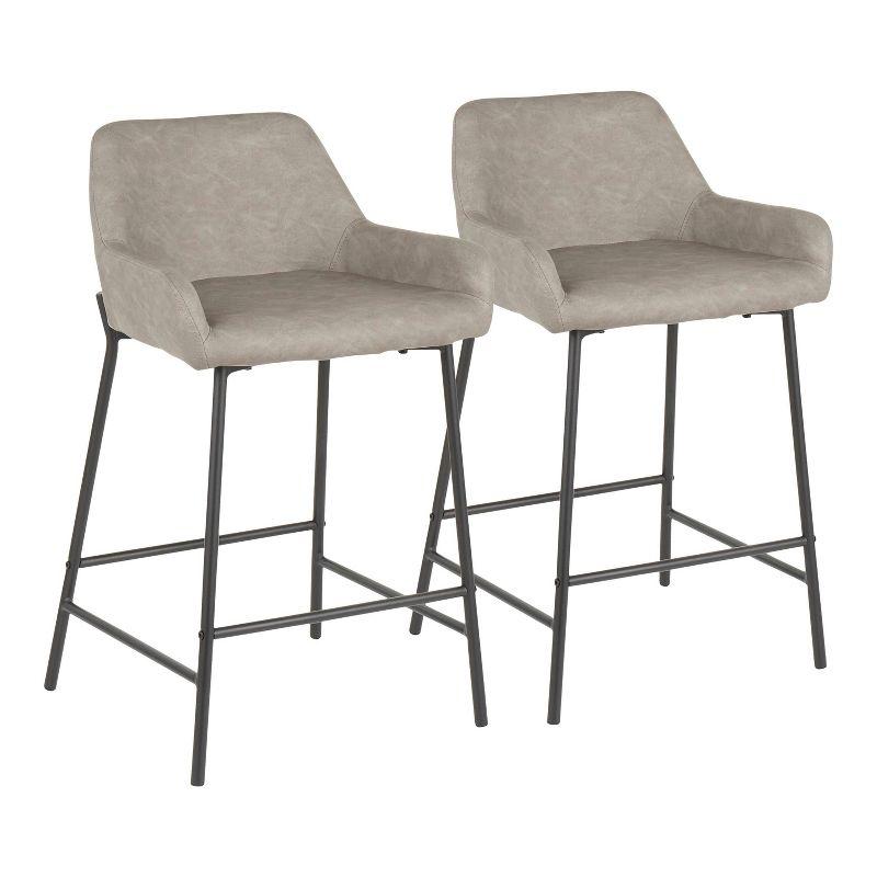 Daniella Industrial Black Metal Frame Counter Stools with Grey Faux Leather - Set of 2