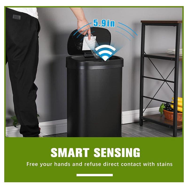 FDW Kitchen Trash Can with Lid, 13 Gallon Automatic Garbage Can for Bathroom Bedroom Home Office 50 Liter Touch Free Stainless Steel Waste Bin,Black