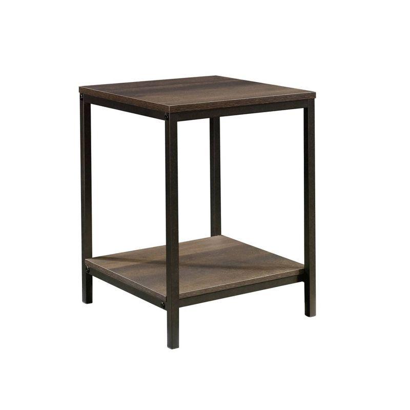 Smoked Oak and Black Metal Rectangular Side Table with Shelf