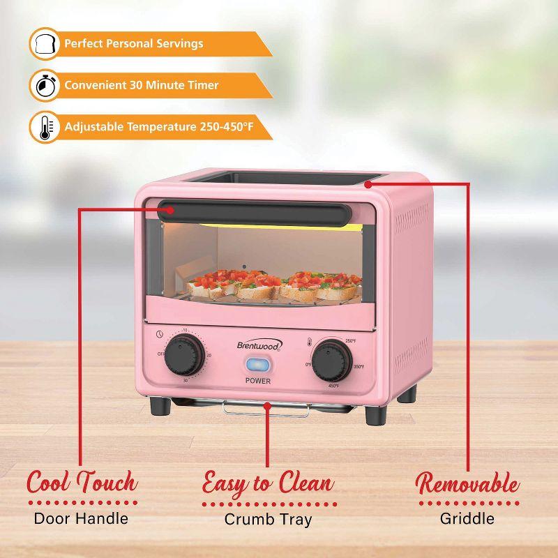 Brentwood 183-Cu. In. (3-L) 500-Watt Stainless Steel Mini Toaster Oven (Pink)