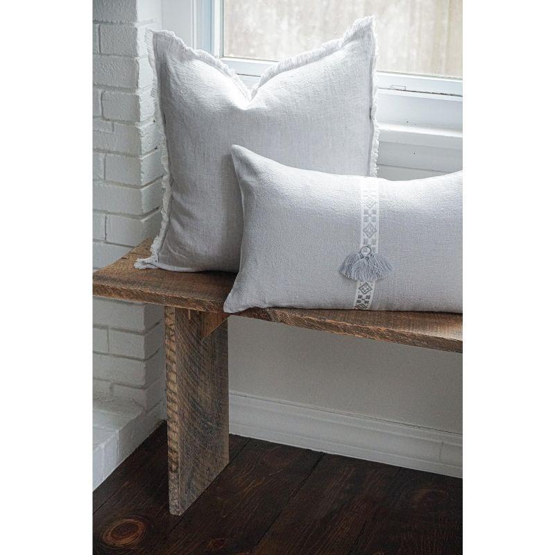 Light Grey Fringe Soft Linen Pillow