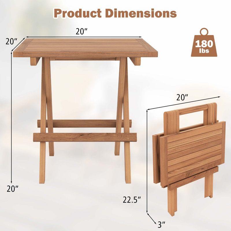 Costway Patio Folding Side Table Indonesia Teak Wood Square Slatted Tabletop Portable Picnic