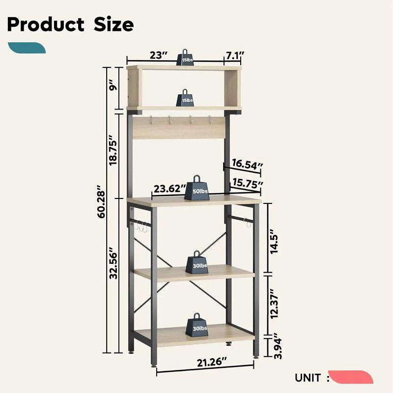 Bestier 5 Tier Microwave Stand, Coffee Bar Table with Storage for Small Space Kitchen 24in Light Oak