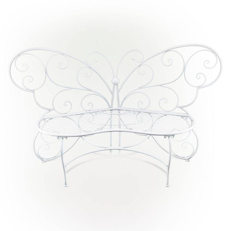 38" x 62" Metal Butterfly Outdoor Bench White - Alpine Corporation: Weather-Resistant, Garden Seating