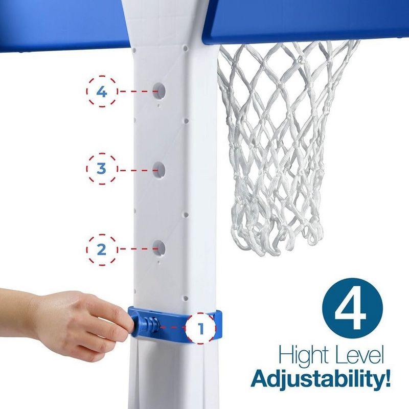 Adjustable Blue and White Poolside Basketball Hoop with Storage System