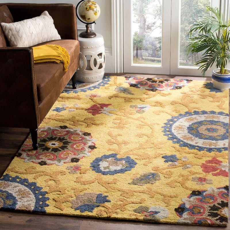 Hand-Tufted Gold & Multicolor Wool Square Blossom Rug