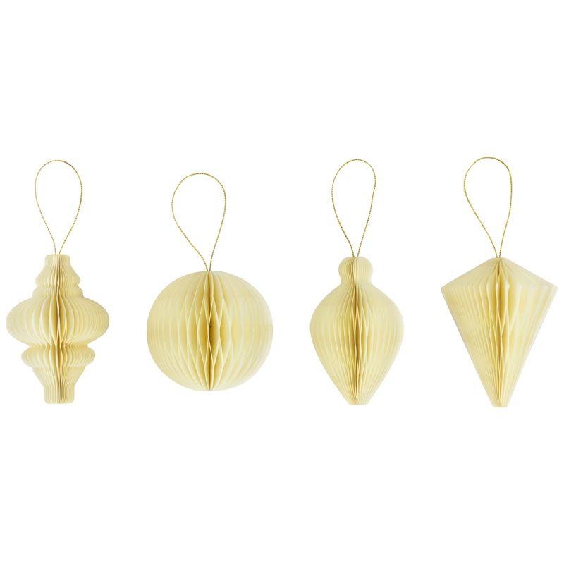 Northlight Foldable Paper Honeycomb Christmas Finial Ornaments - 4" - Cream - Set of 4