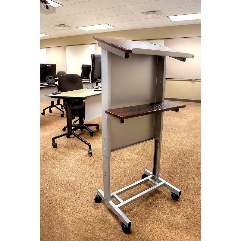 Stand Up Desk Store Mobile Adjustable Height Rolling Lectern Podium with Heavy Duty Steel Frame