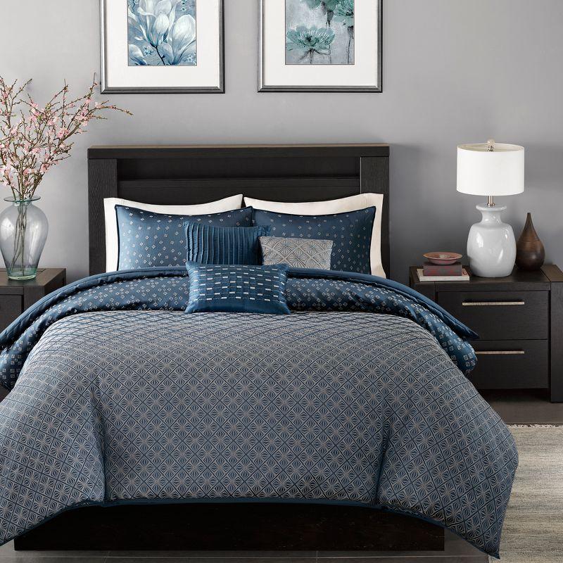 Navy Geometric Jacquard King/Cal King Duvet Cover Set