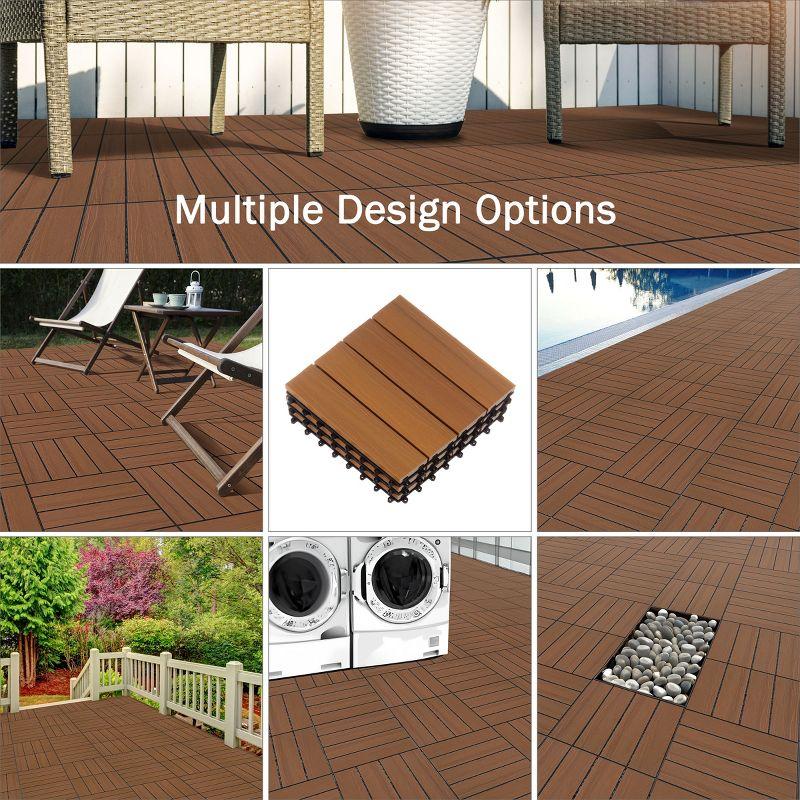 Deck Tiles - 6-Pack Wood Plastic Composite Interlocking Patio Tiles - 5.8SQFT Outdoor Flooring for Balcony, Porch, and Garage by Pure Garden