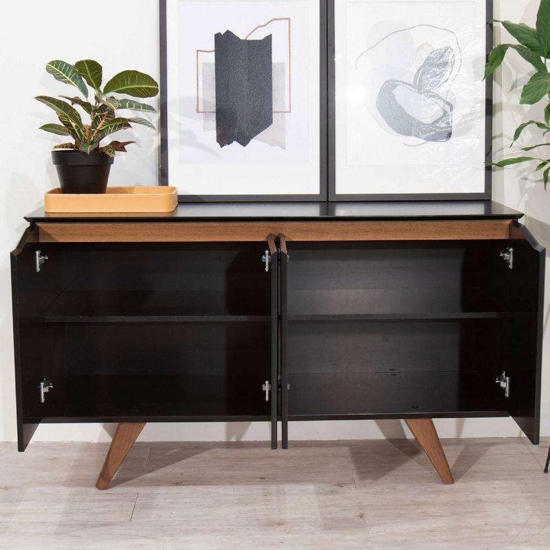 Tudor 59'' Mid-Century Black and Maple Cream Engineered Wood Sideboard