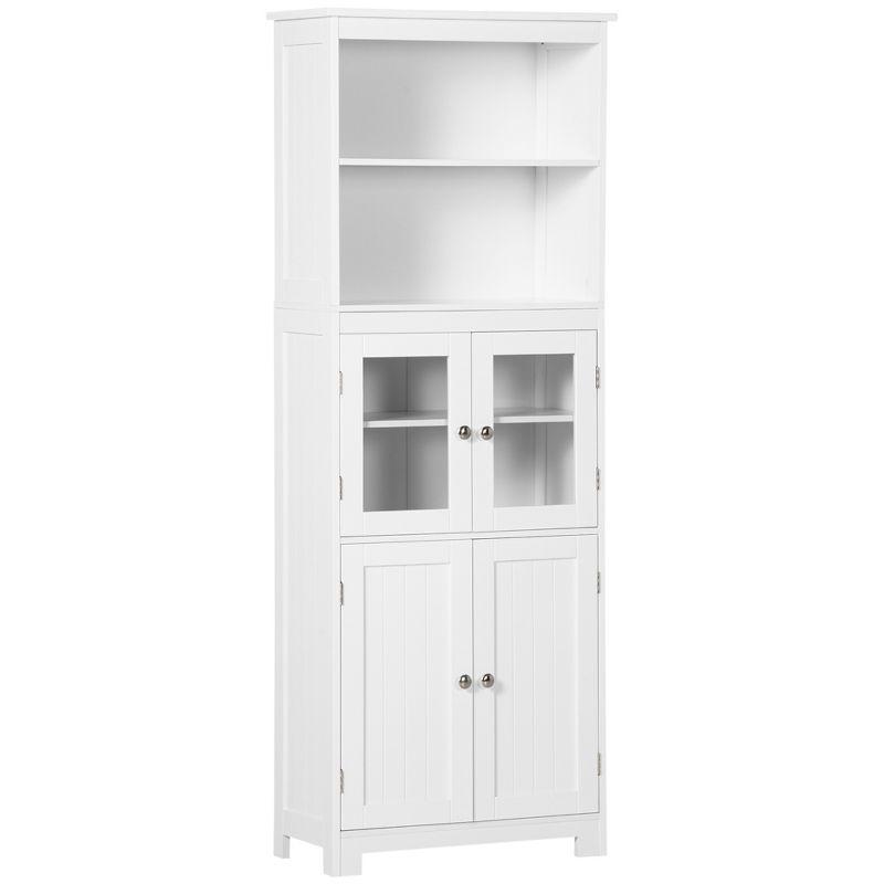 White 63" Freestanding Kitchen Pantry with Glass Doors