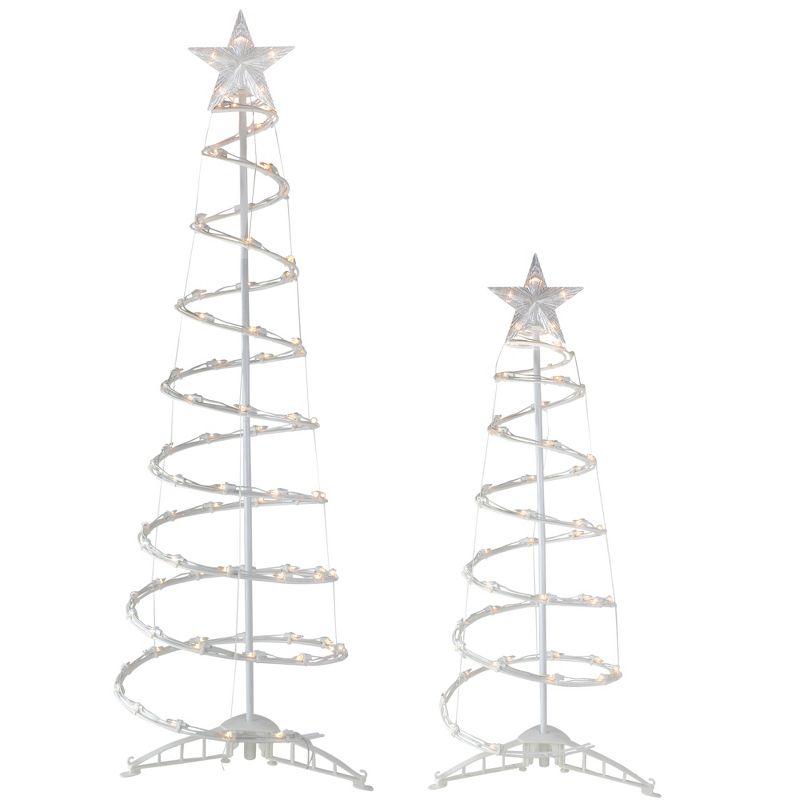 Northlight Set of 2 Lighted Clear Outdoor Spiral Christmas Cone Trees 4', 6'