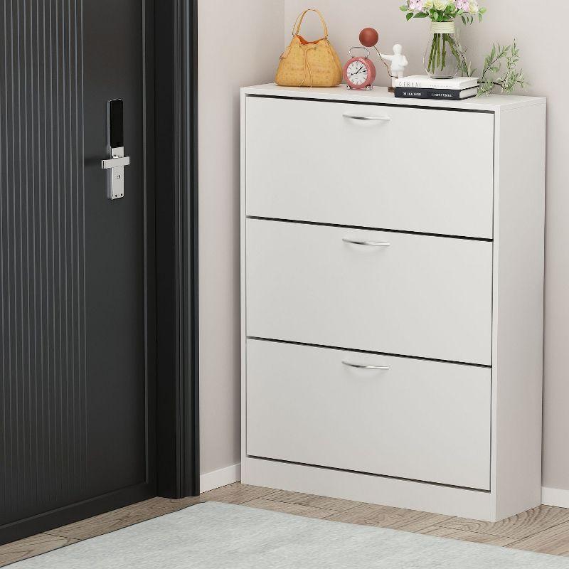 FUFU&GAGA White Modern Shoe Storage Cabinet with 3 Flip Drawers