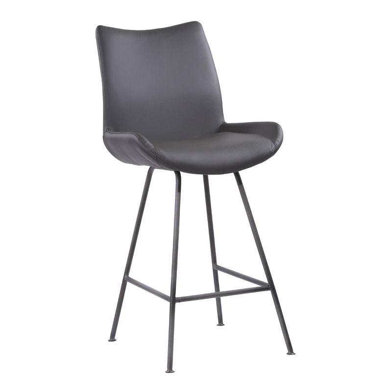 Sleek Gray Powder Coat 26" Metal and Leather Counter Stool