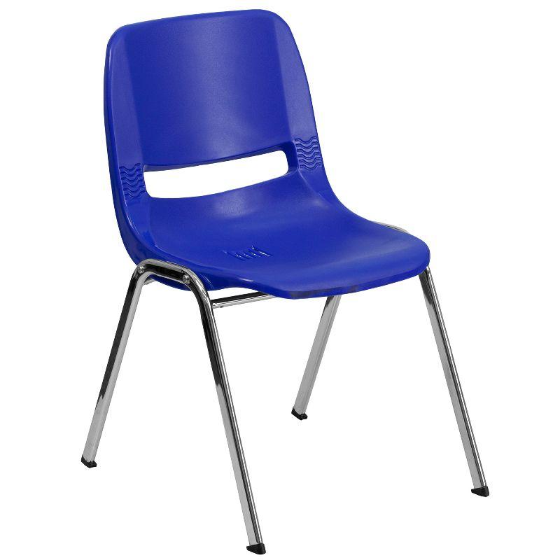 Navy Plastic and Chrome 16'' Ergonomic Shell Stack Chair