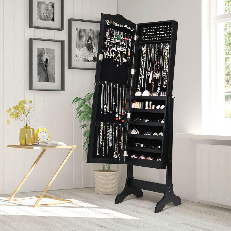 Costway Jewelry Mirrored Cabinet Armoire Organizer Storage Box with Stand Christmas Gift Coffee