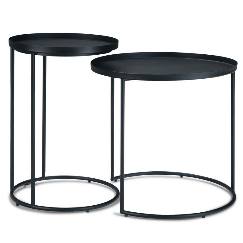 2pc Lipton Metal Nesting Table Black - WyndenHall: Industrial Style, Round, Removable Tray, Sleek Legs