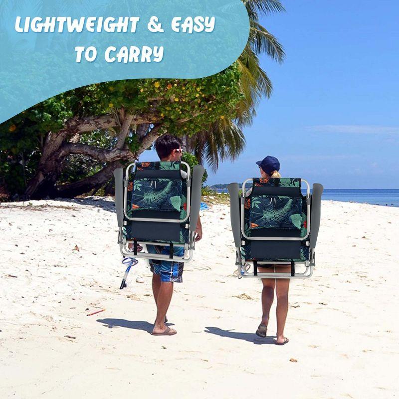 Costway 2-Pack Folding Backpack Beach Chair Table Set 5-Position Outdoor Reclining Chair Printed