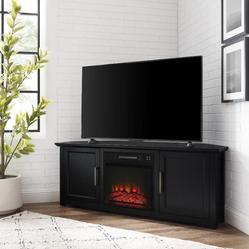 Camden Black Corner TV Stand with Fireplace