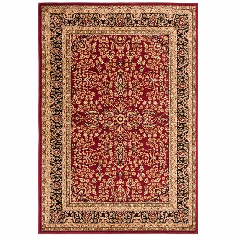 Red and Black Hand-Knotted Synthetic 5' x 7' Area Rug