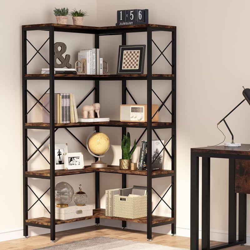 Hommoo 5-Shelf Corner Bookshelf, 65.7" Corner  Bookcase