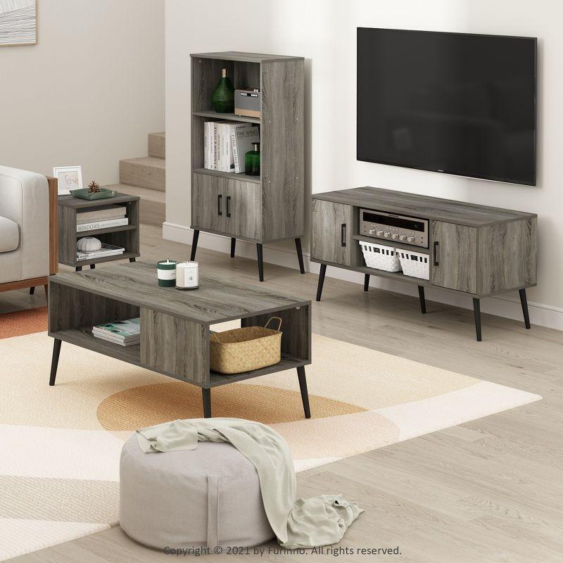 Furinno Mid-Century TV Stand Entertainment Media Console w/2 Cabinets&Open Storage Shelves for TVs up to 50",French Oak Grey