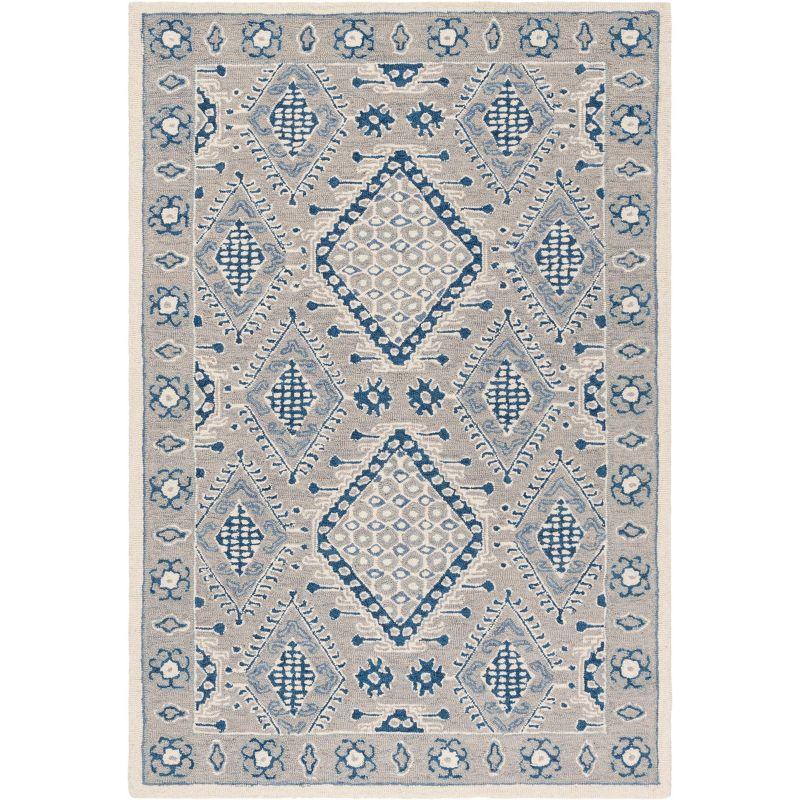 Handmade Light Grey/Blue Wool Tufted 4' x 6' Area Rug