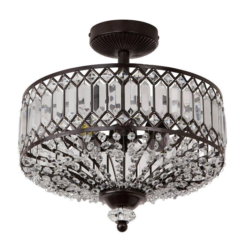 Elegant Hollywood Bronze & Glass Drum Ceiling Light with K-9 Crystals