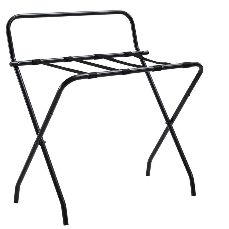 Ludlow Black Metal Folding Luggage Rack with Backrest