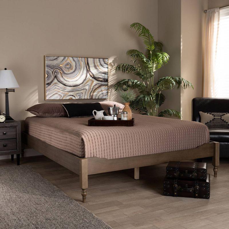 Queen Laure French Bohemian Wood Platform Bed Frame Weathered Gray - Baxton Studio: Ash Walnut Finish, No Box Spring Required