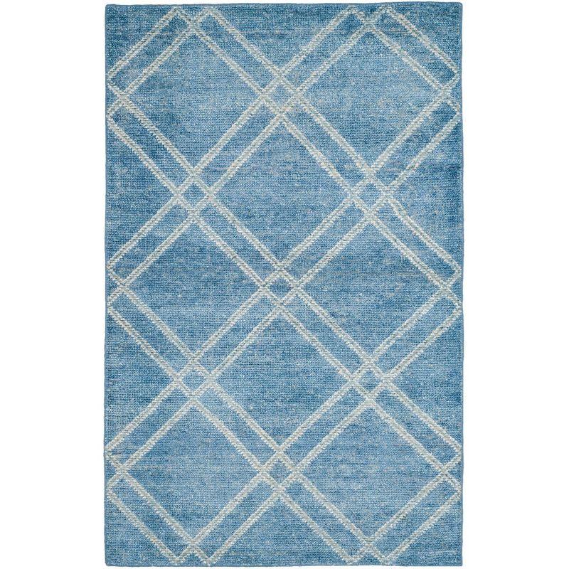 Deep Blue Hand-Knotted Wool and Viscose 4' x 6' Rug