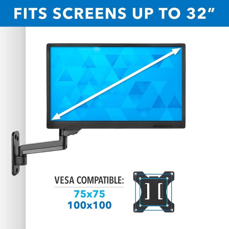 Mount-It! Single Monitor Wall Mount Arm | Height Adjustable Computer Bracket with Full Motion Gas Spring Arms | VESA 75 and 100 | Black