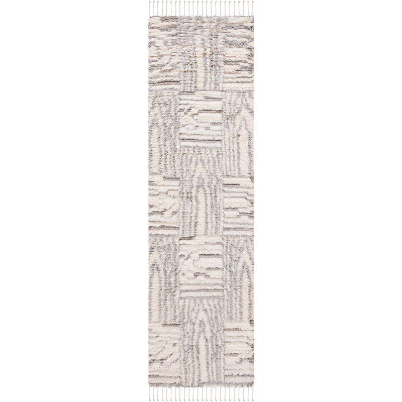 Ivory Shag Hand-Knotted Wool-Viscose Blend Rectangular Rug