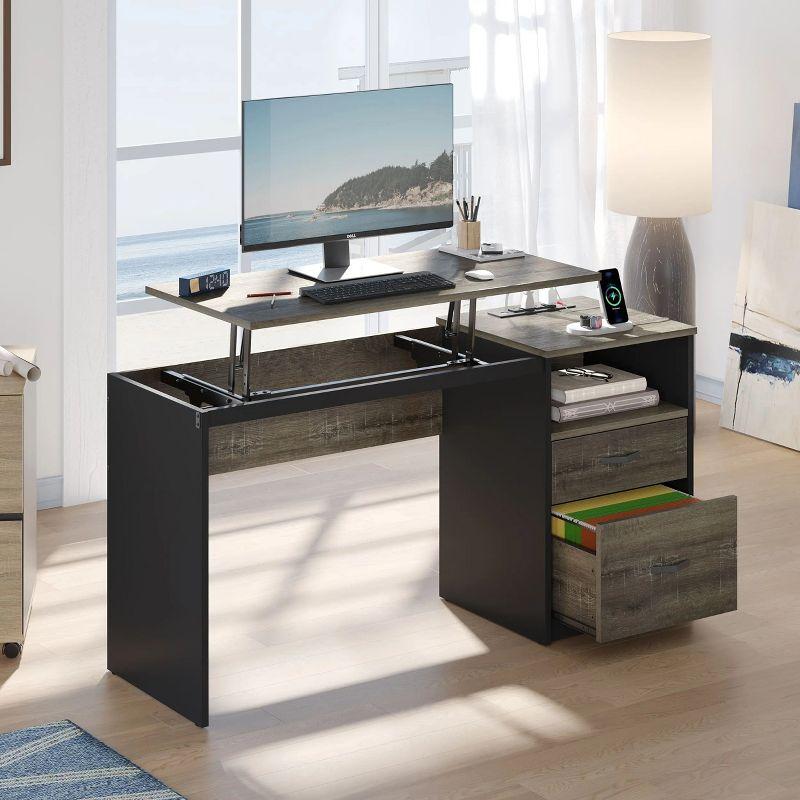Bestier 60 Inch Home Office Desk with Power OutLets Rustic Brown