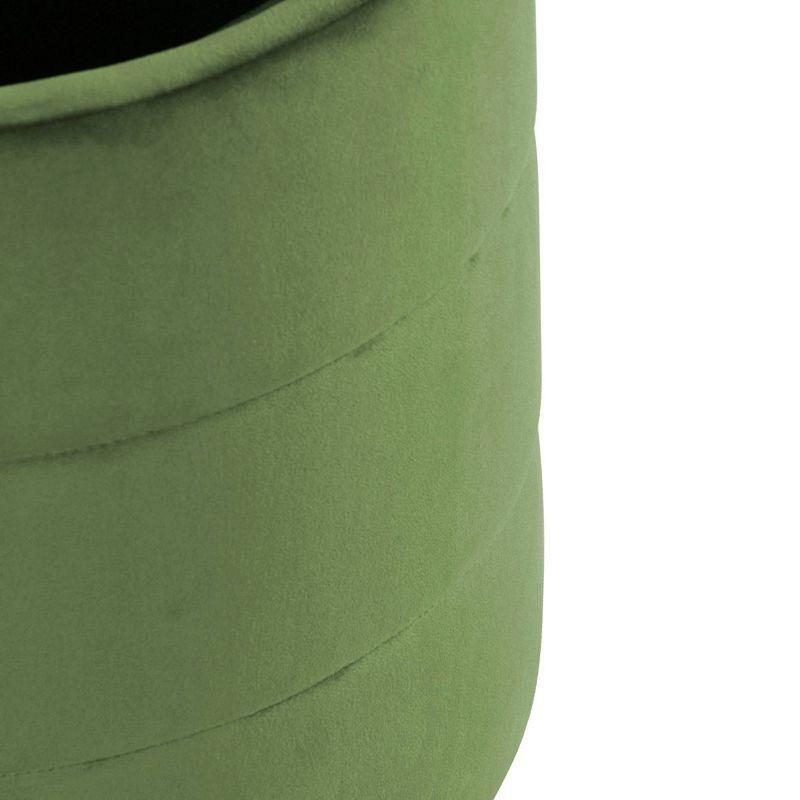 Storage Round Ottoman Green Velvet - HomePop: Upholstered Footstool, No Assembly, Polyester