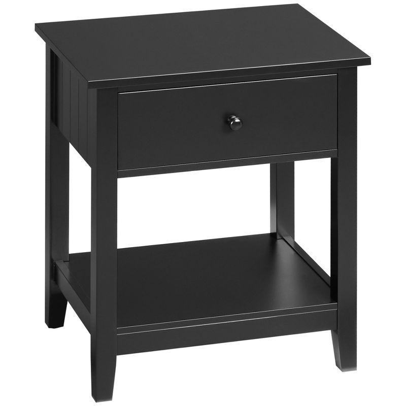 HOMCOM Modern Side Table, End Table with Drawer and Storage Shelf for Living Room, Black