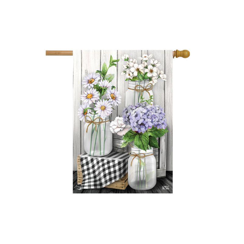 Checkered Mason Jars Spring House Flag Daisies Floral 28" x 40" Briarwood Lane