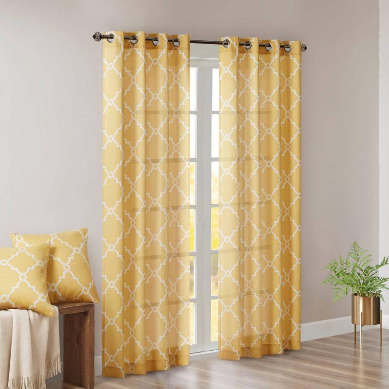 Fretwork Print Grommet Top Window Curtain Panel