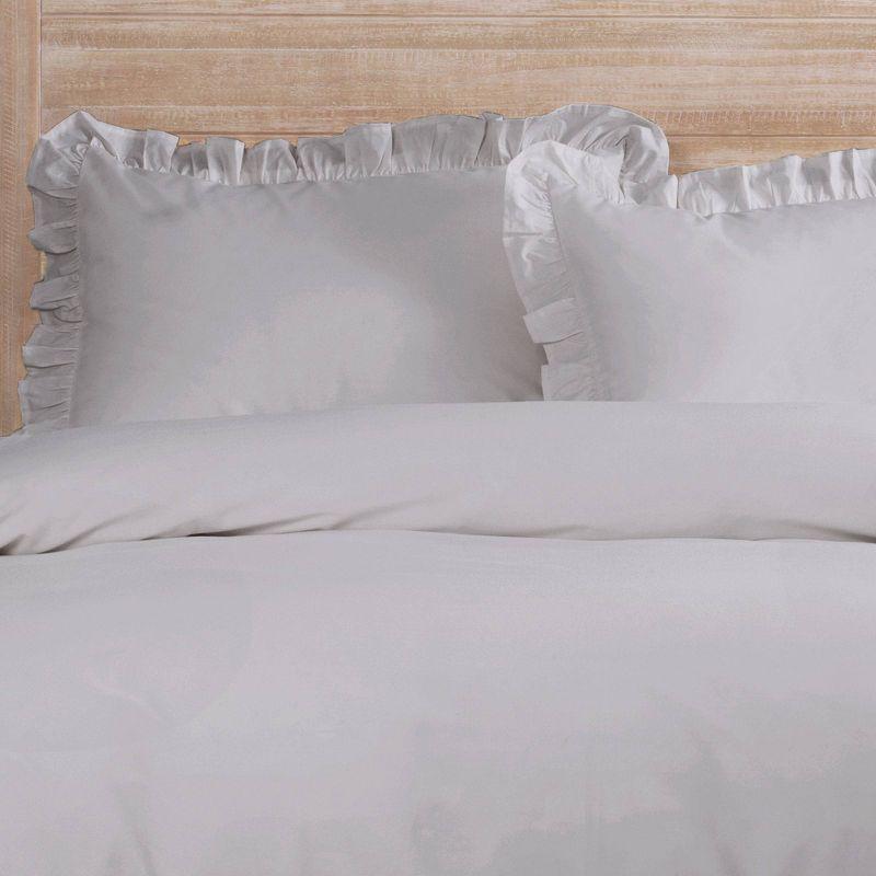 Vue Queen 3pc Rona Duvet Cover & Sham Set Gray: Cotton Bedding Set, 200 Thread Count, Machine Washable