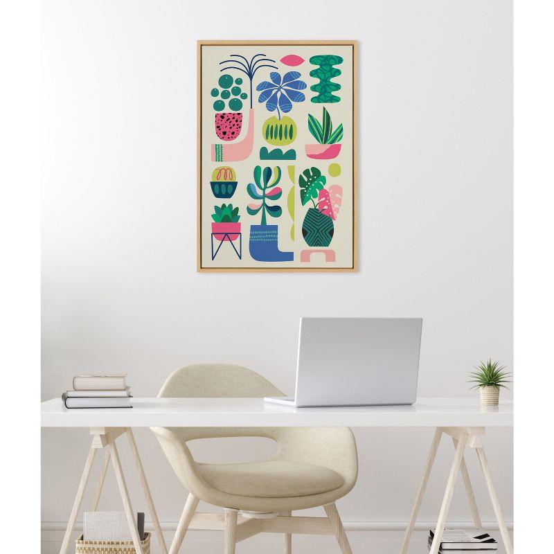 Kate & Laurel All Things Decor Sylvie Houseplants Framed Canvas Wall Art by Rachel Lee Natural Colorful Mid-Century Plant Wall Art