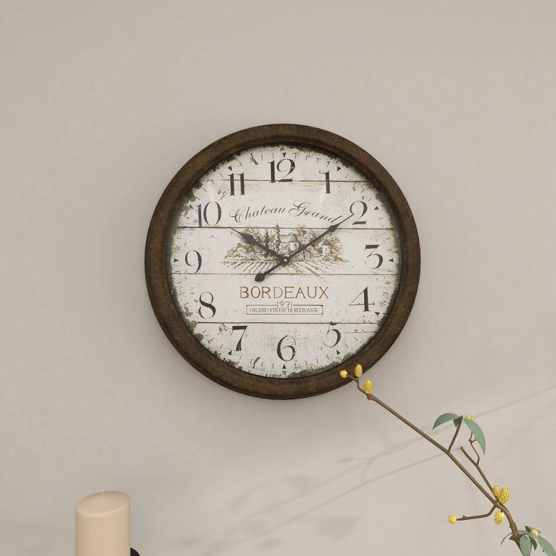 Vintage 23'' White and Brown Metal Wall Clock