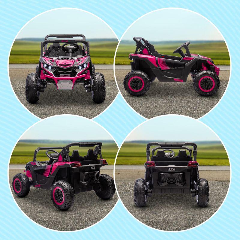 Qaba 24V 7AH Ride on Car, 2 Seater 4 MPH Ride on UTV Battery Powered Toy Car with 4 Shock Absorbers, Music, Horn, LED Lights for 3-8 Years, Pink