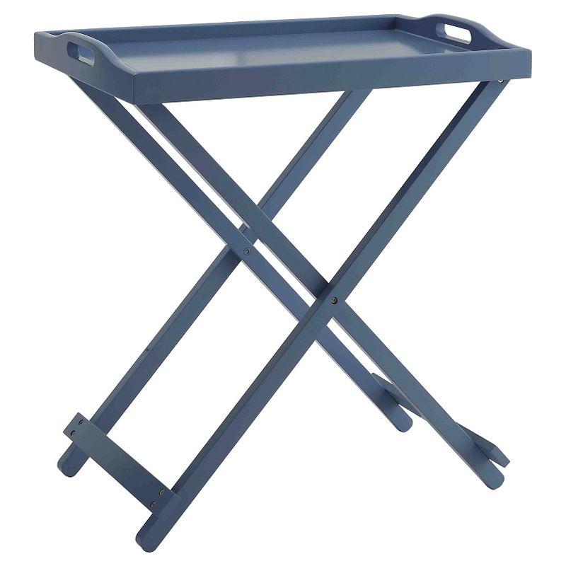 Blue Foldable MDF Tray Table with Solid Wood Legs